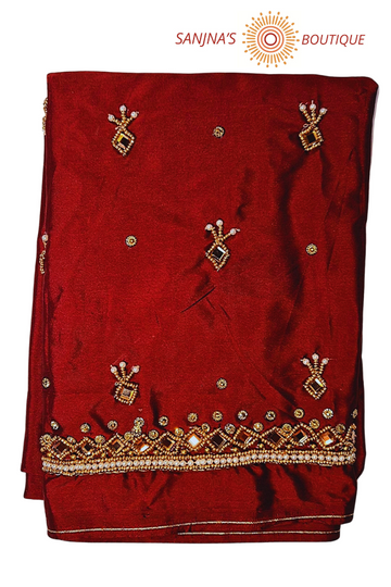 Aari Work Handmade Silk Cotton Blouse Piece – Bead, Pearl & Mirror Work