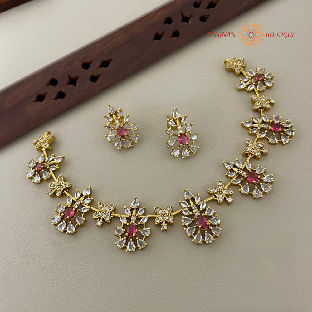 Matte AD White Green Stone Necklace set – Sanjnas Boutique