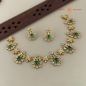 Matte AD White & Green Stone Necklace set