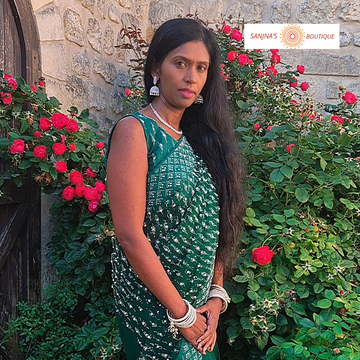 Bottle Green Ready-to-Wear Designer Net Saree with Pearl and Stone Work