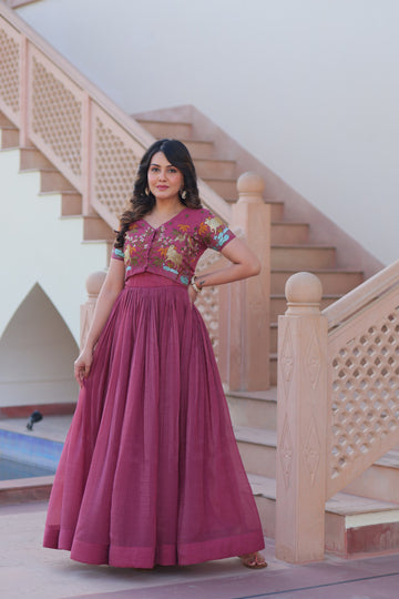 Premium Designer Onion Rose Readymade Coat Model Long Gown