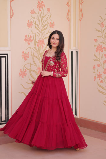 Premium Rani Red Readymade Gown
