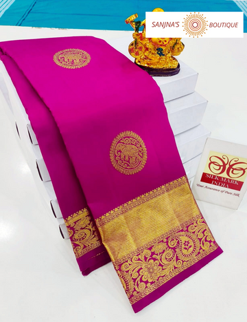 Purple Pure Kanchipuram Handloom Bridal Silk Saree