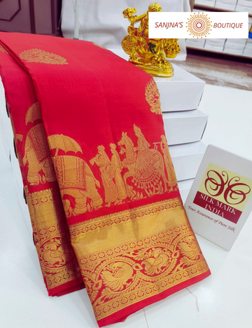 Red Pure Kanchipuram Handloom Bridal Silk Saree