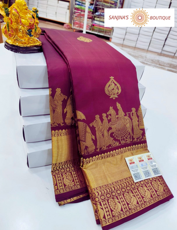 Maroon Pure Kanchipuram Handloom Bridal Silk Saree