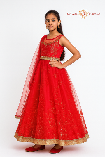 Red Kids Lehenga with Chumka Work