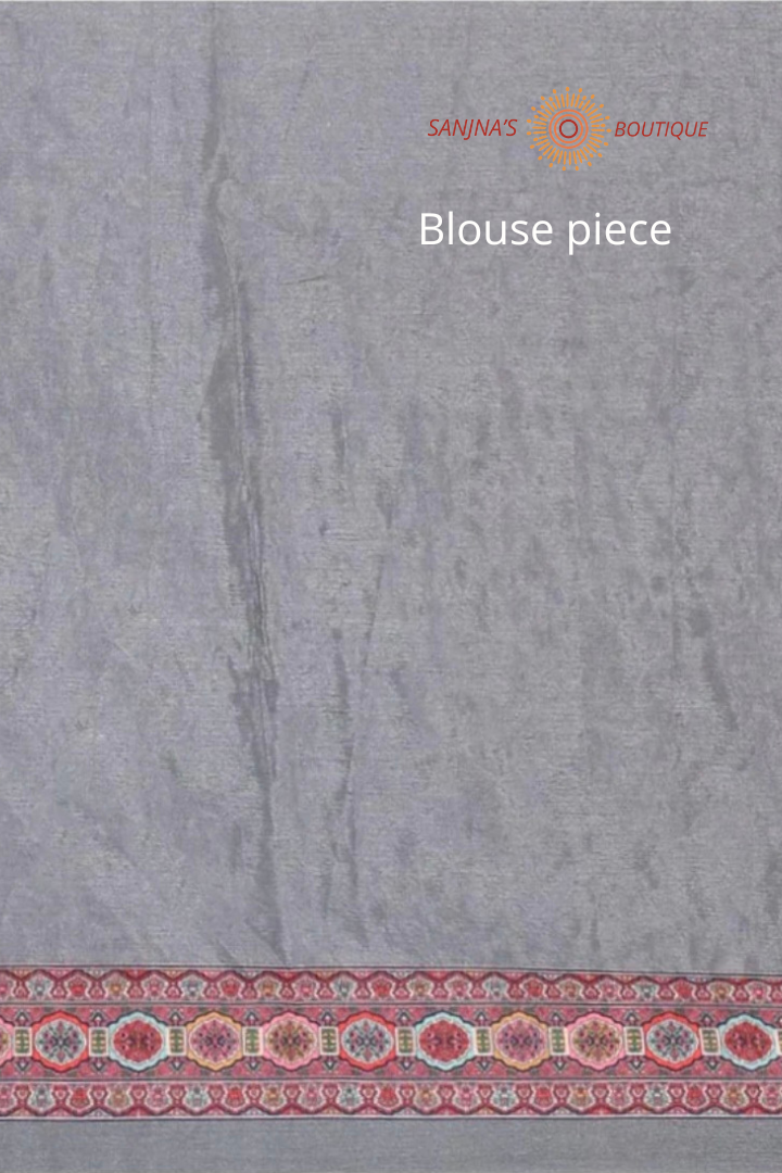 Grey Cinnon Silk Saree with Mirror Embroidery