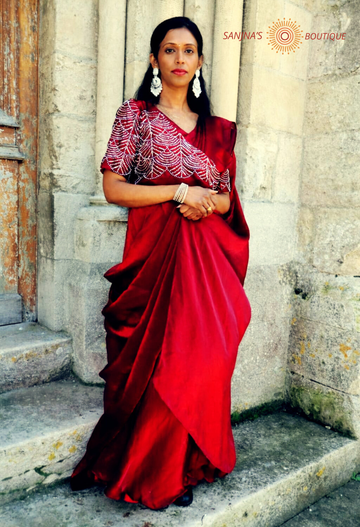 Wine Red Mocha Luxe Anarkali Organza Gown