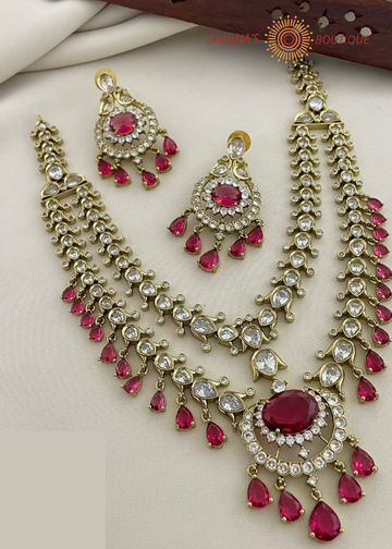 Royal Radiance – White & Pink Kundan Necklace Set with Earrings
