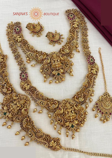 Bridal Royalty – Complete Golden Set with Red & Green Stones