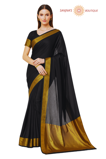 Black Beauty – Ready-to-Wear Lightweight Silk Saree with Stitched Blouse