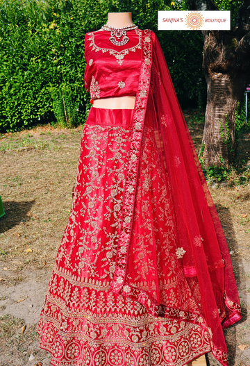 Lehenga Indien Rouge Bordeau Doré