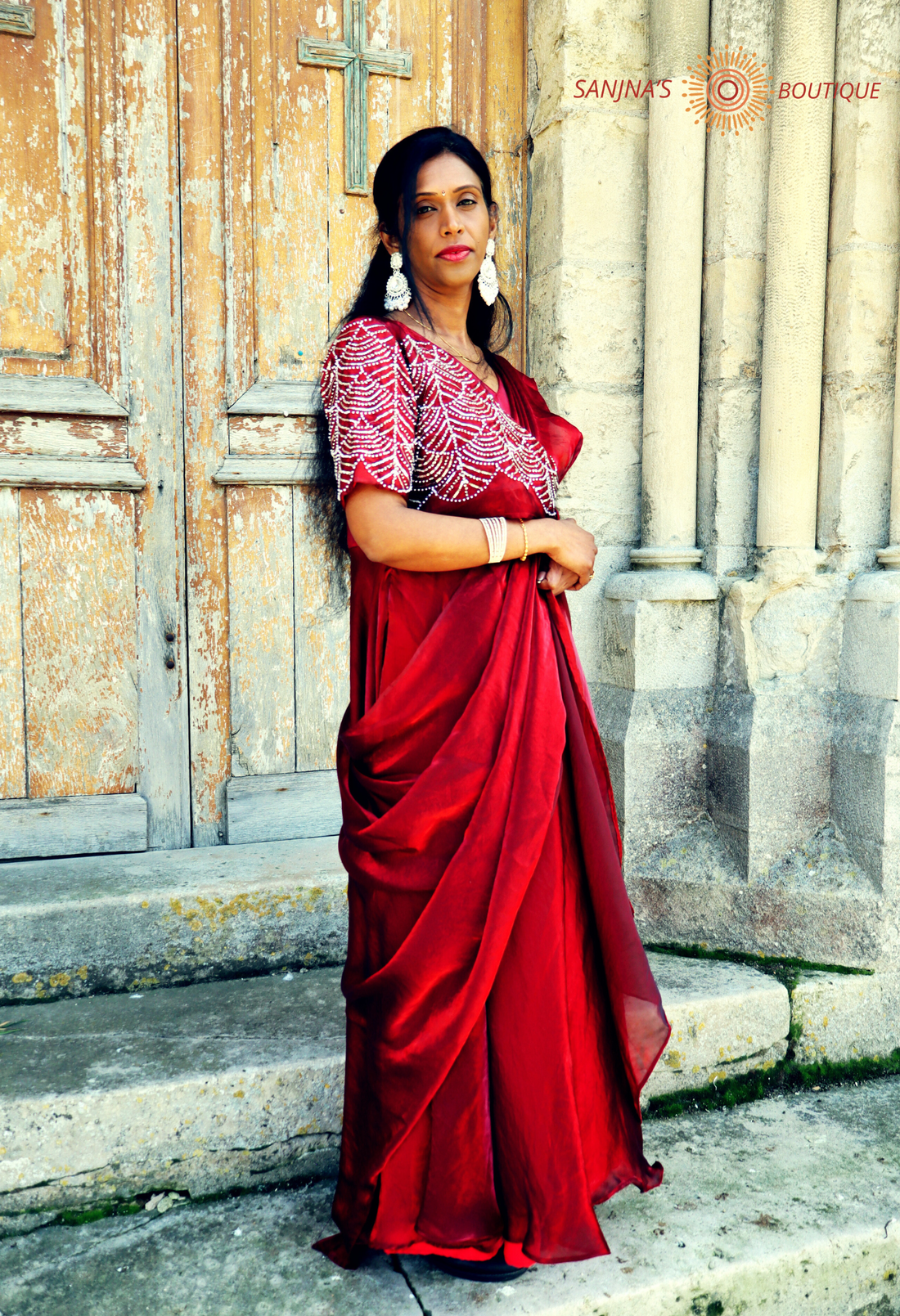 Wine Red Mocha Luxe Anarkali Organza Gown