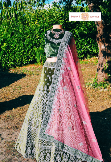 Lehenga Mariage Vert Matcha