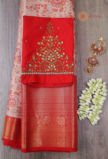 Champagne floral silk saree