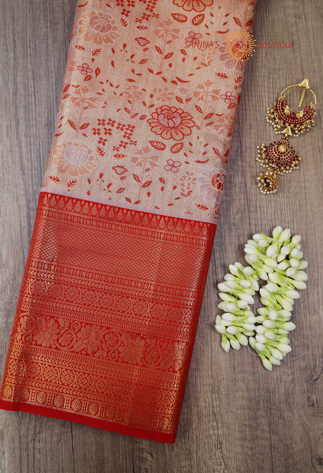 Champagne floral silk saree