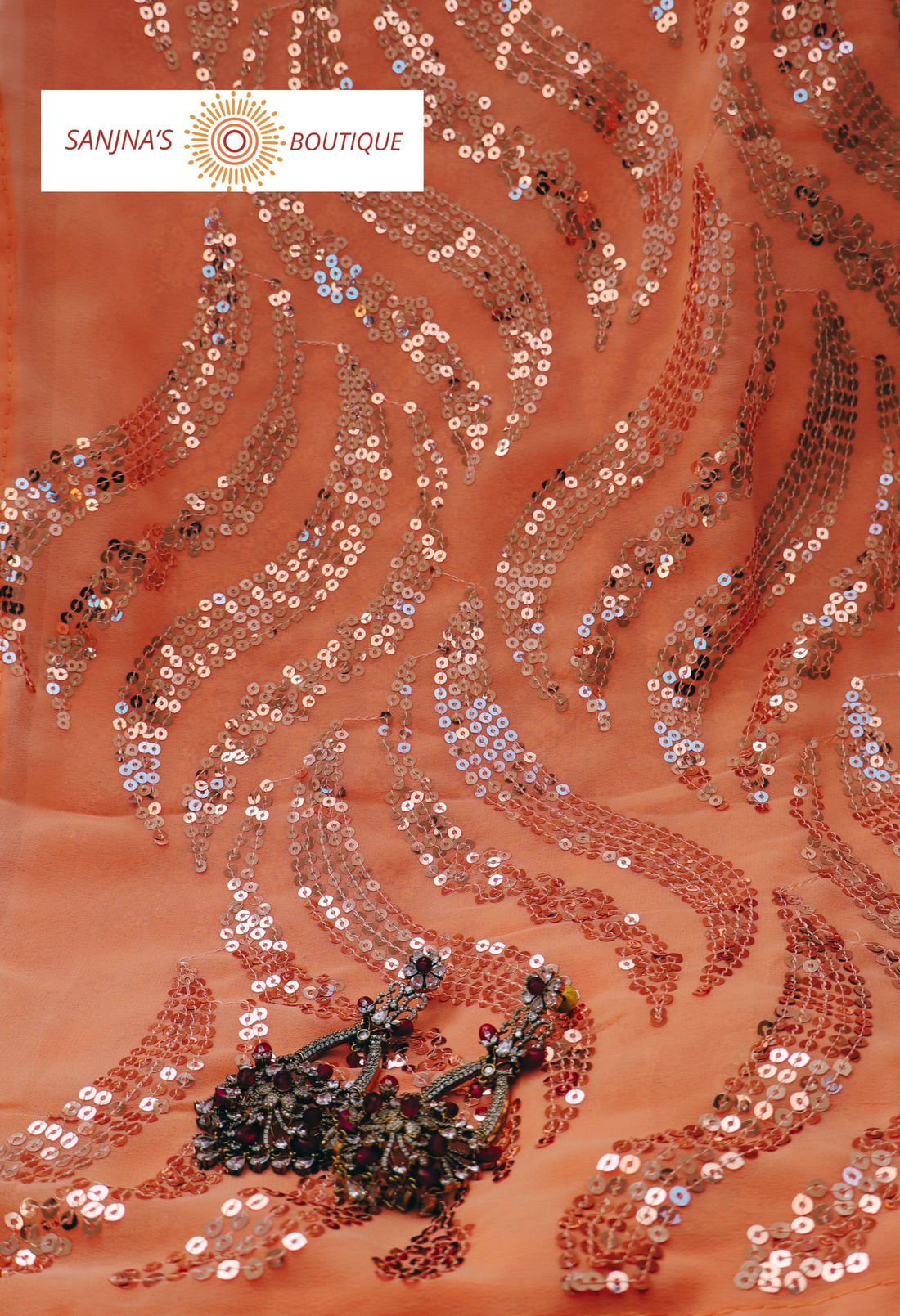 Elegant Peach Diamond Saree