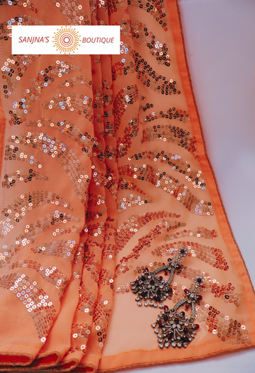 Elegant Peach Diamond Saree