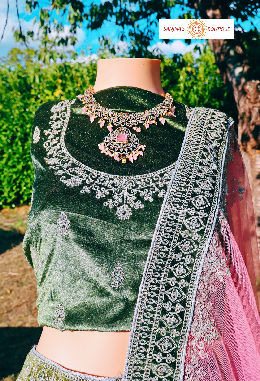 Lehenga Mariage Vert Matcha