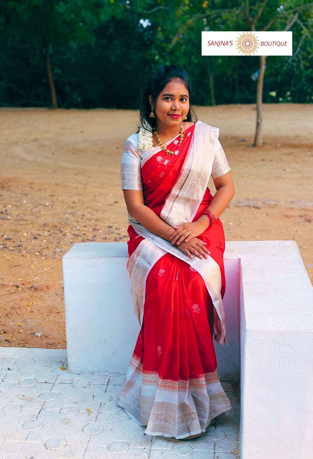 Sari Indien Rouge et Blanc