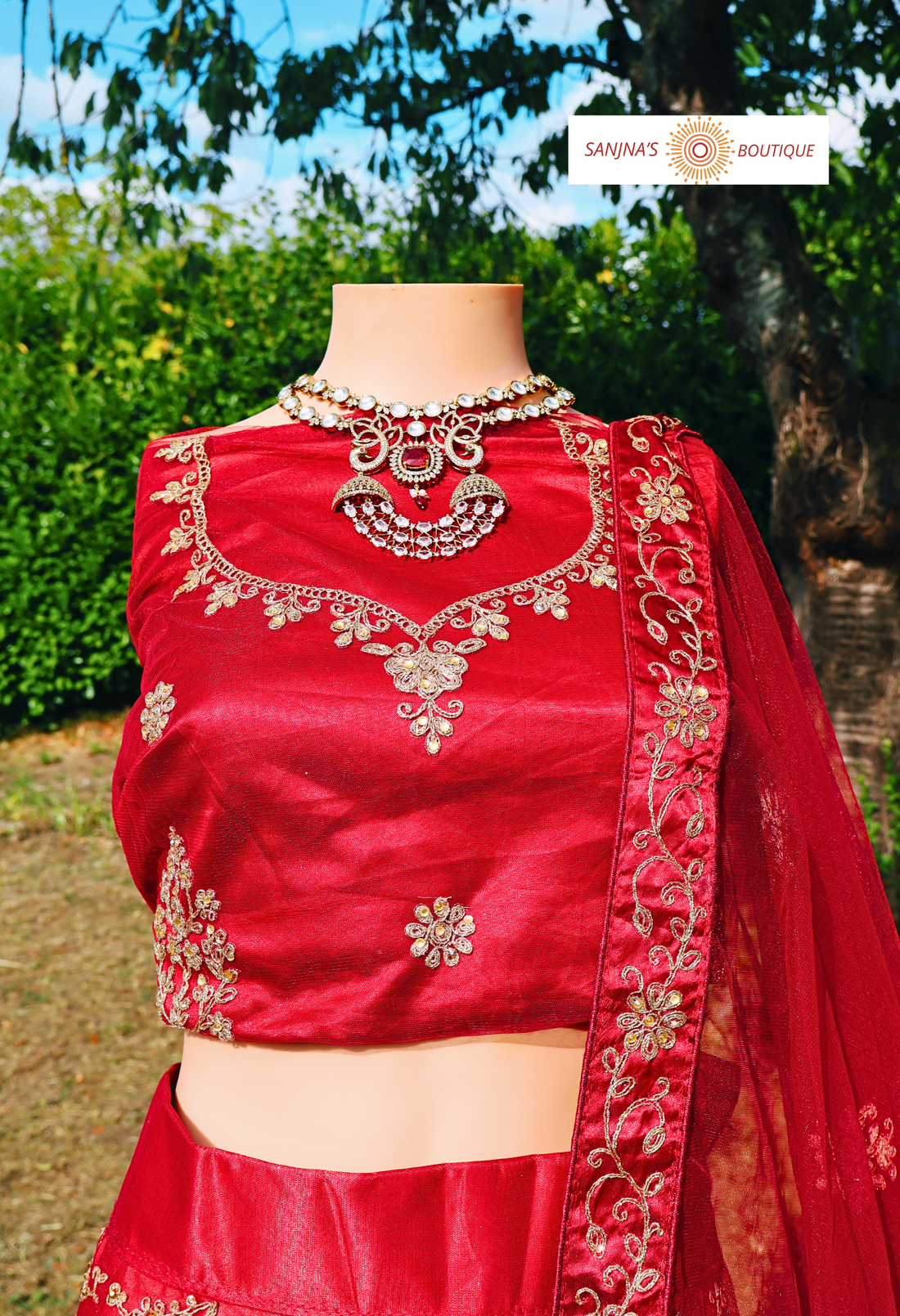 Lehenga Indien Rouge Bordeau Doré