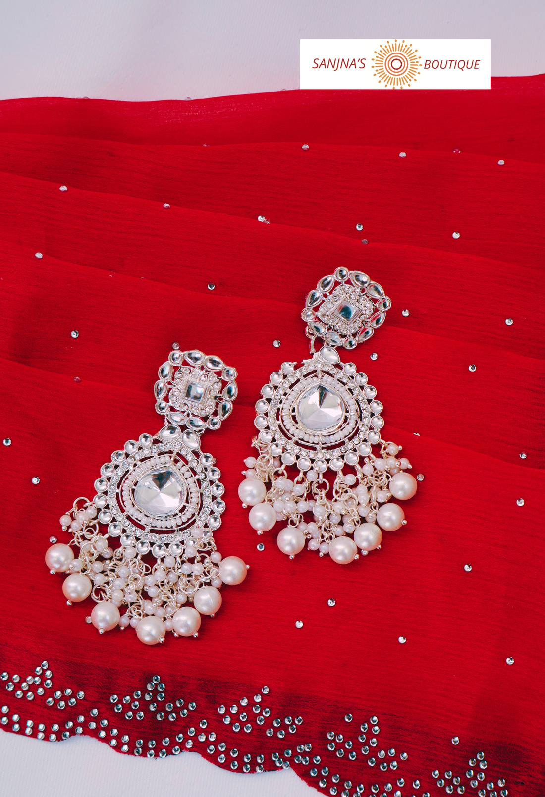 Cherry red diamond saree