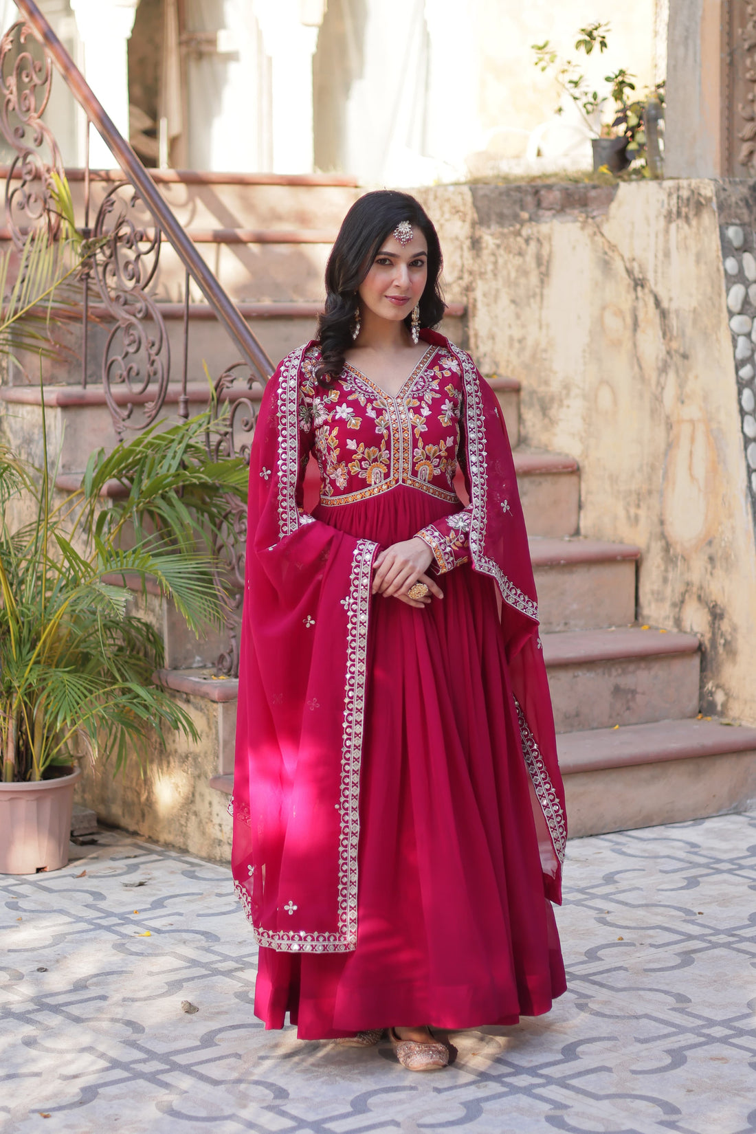 Premium Floral Pink Gown with Dupatta Collection