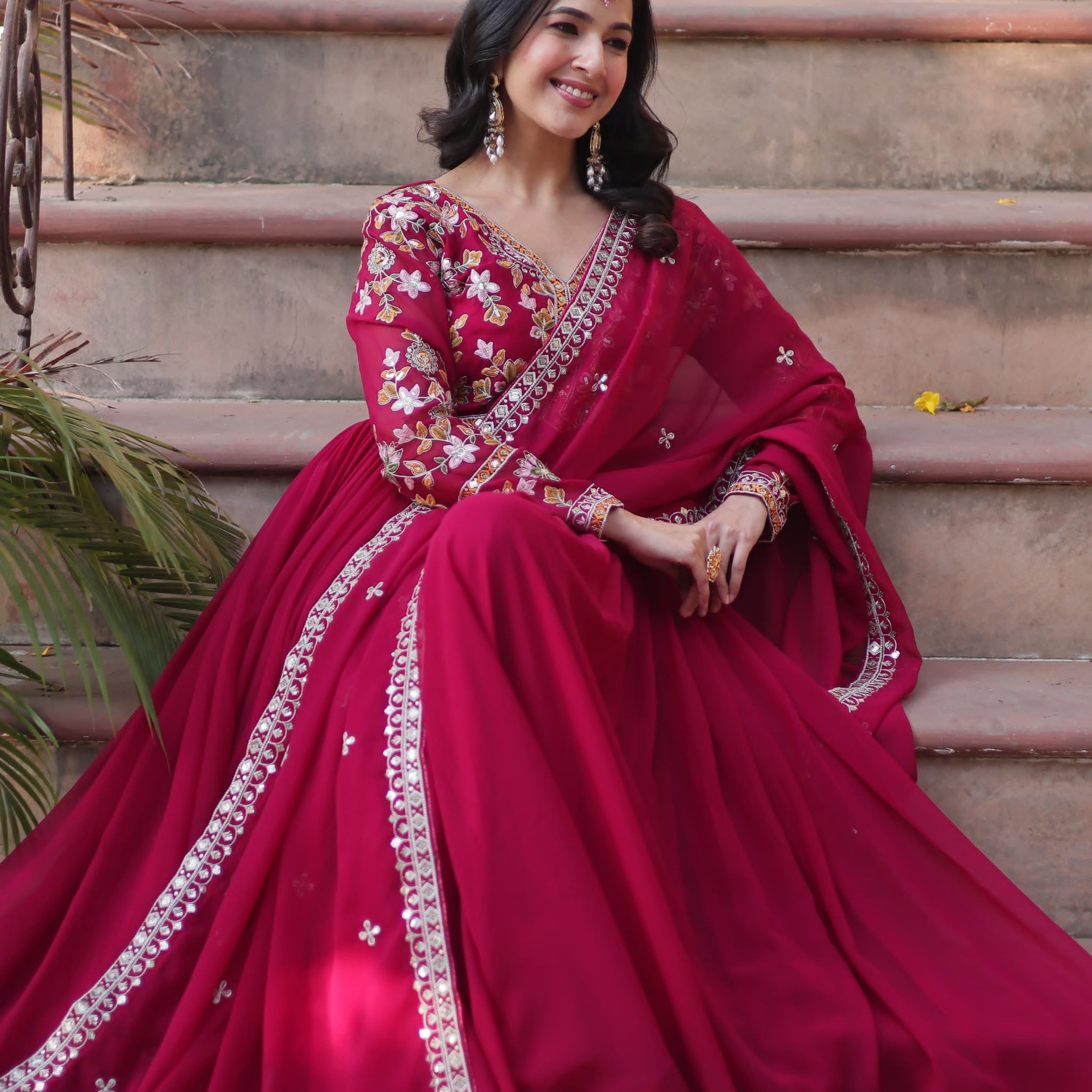 Premium Floral Pink Gown with Dupatta Collection