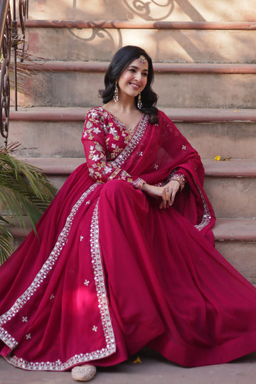 Premium Floral Pink Gown with Dupatta Collection