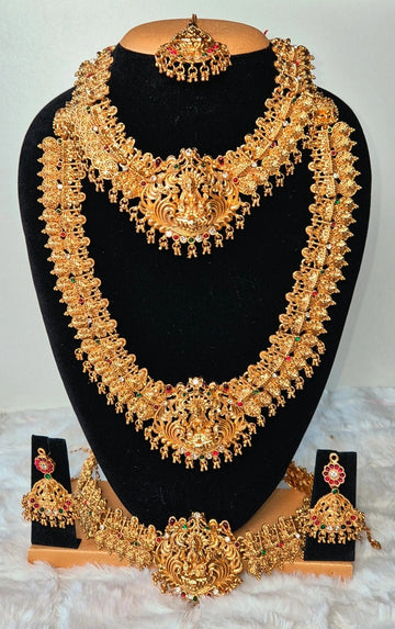 Majestic Bridal Set – Gold Finish with White, Red & Green Stones