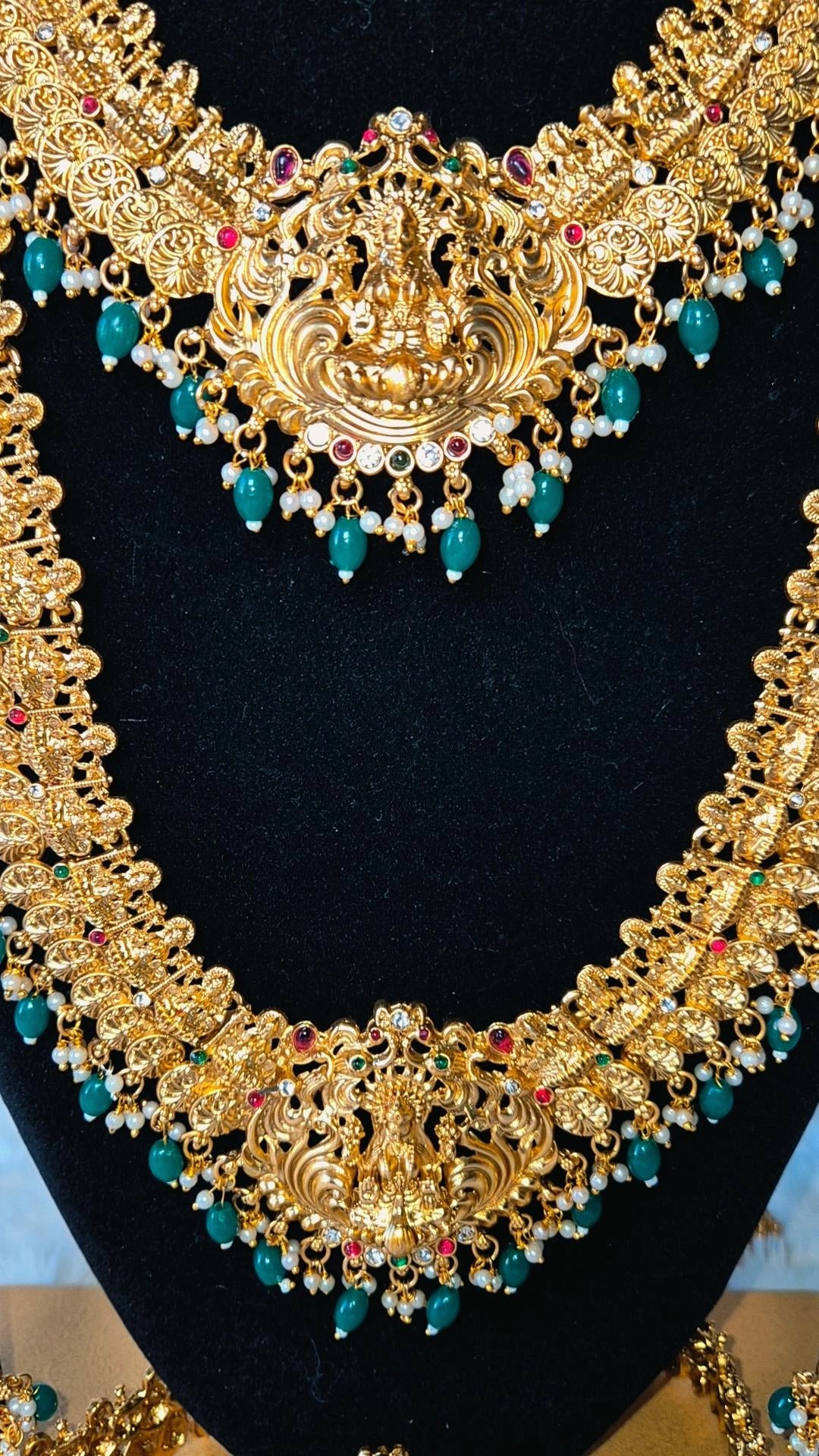 Golden Temple Bridal Jewelry Set with mini pearls & green pearls