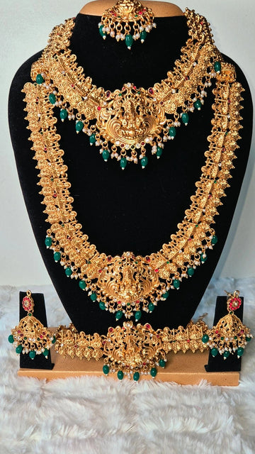 Golden Temple Bridal Jewelry Set with mini pearls & green pearls