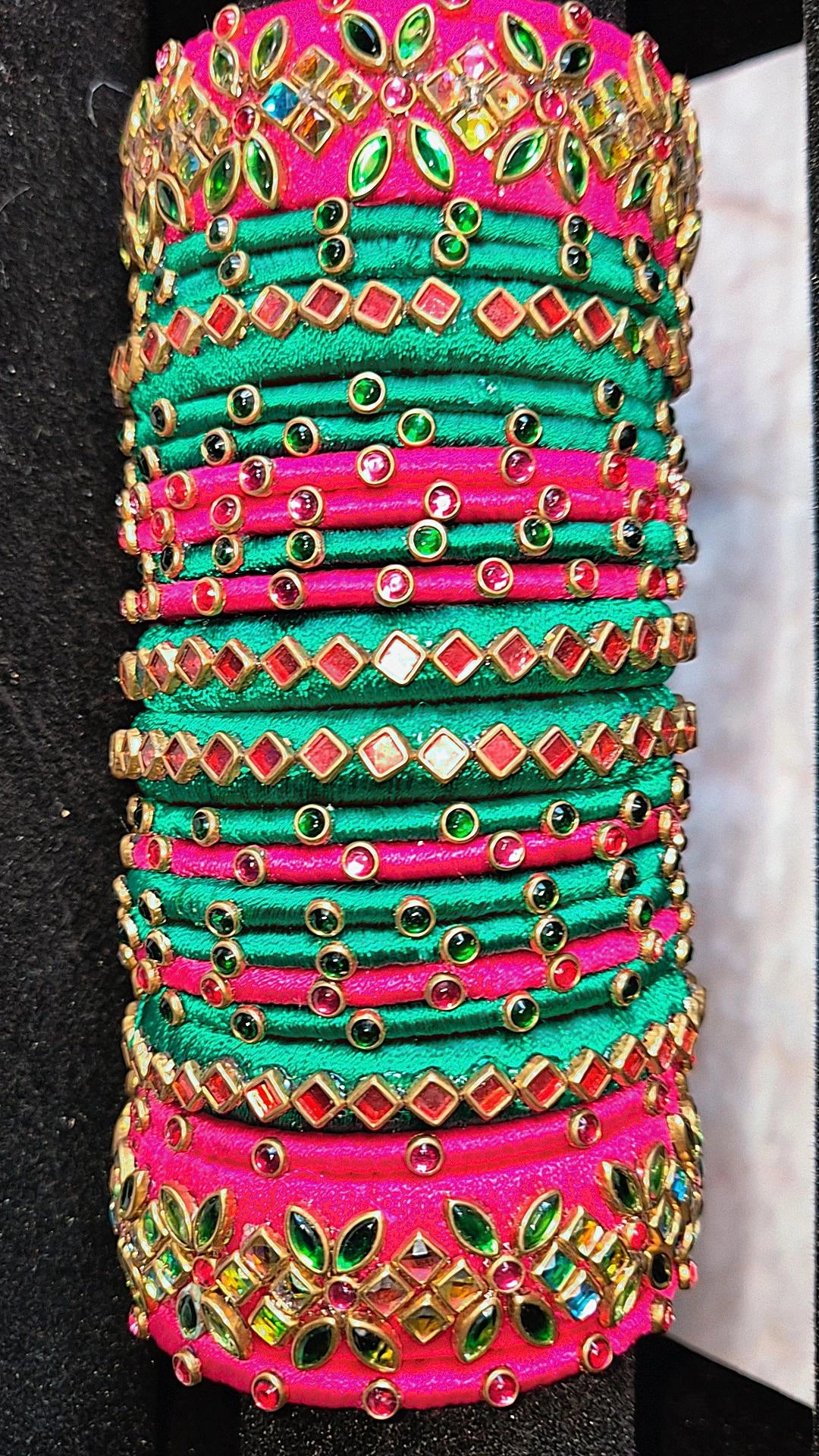 Silk Thread Bangles – Pink & Green