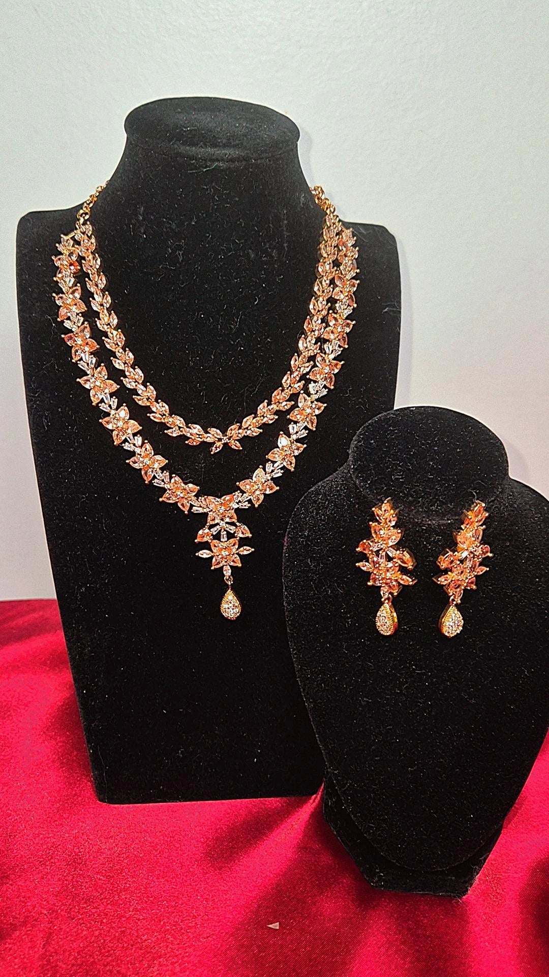 Black Velvet Lehenga + Silver-Golden Stone Set with Earrings