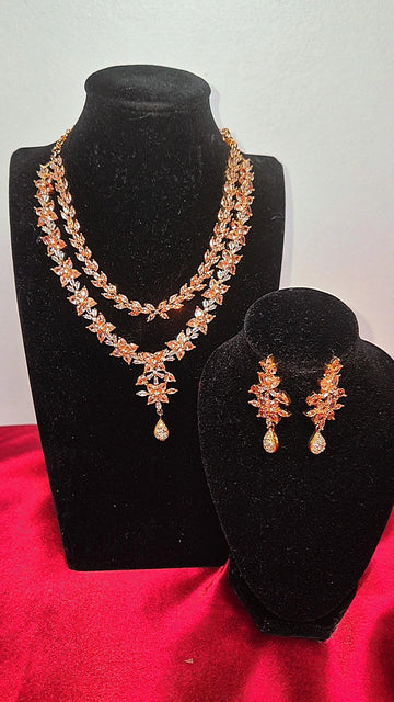 AD Golden & White Stone Necklace Set with Earrings