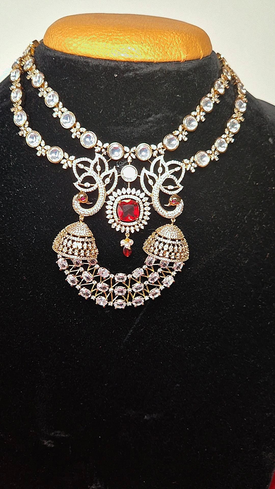 Royal White & Red Kundan Necklace Set with Earrings