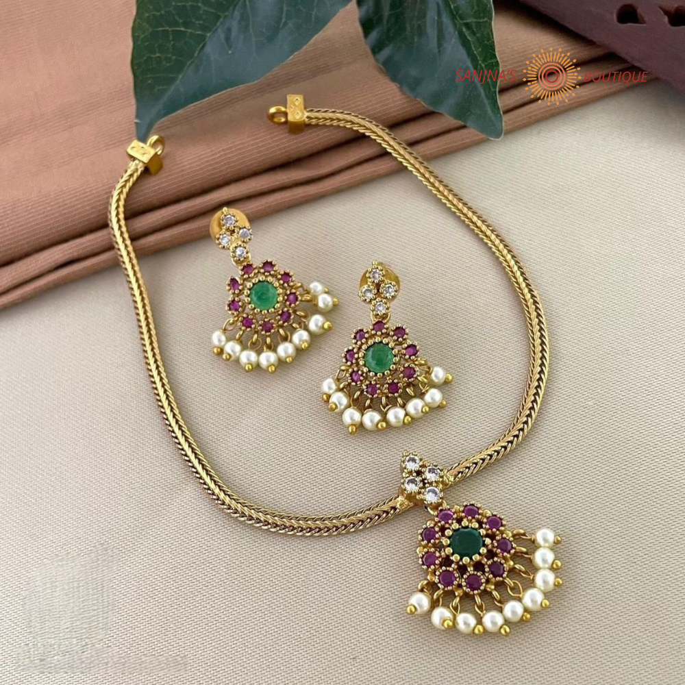 Traditional  Green & Pink stones Attigai