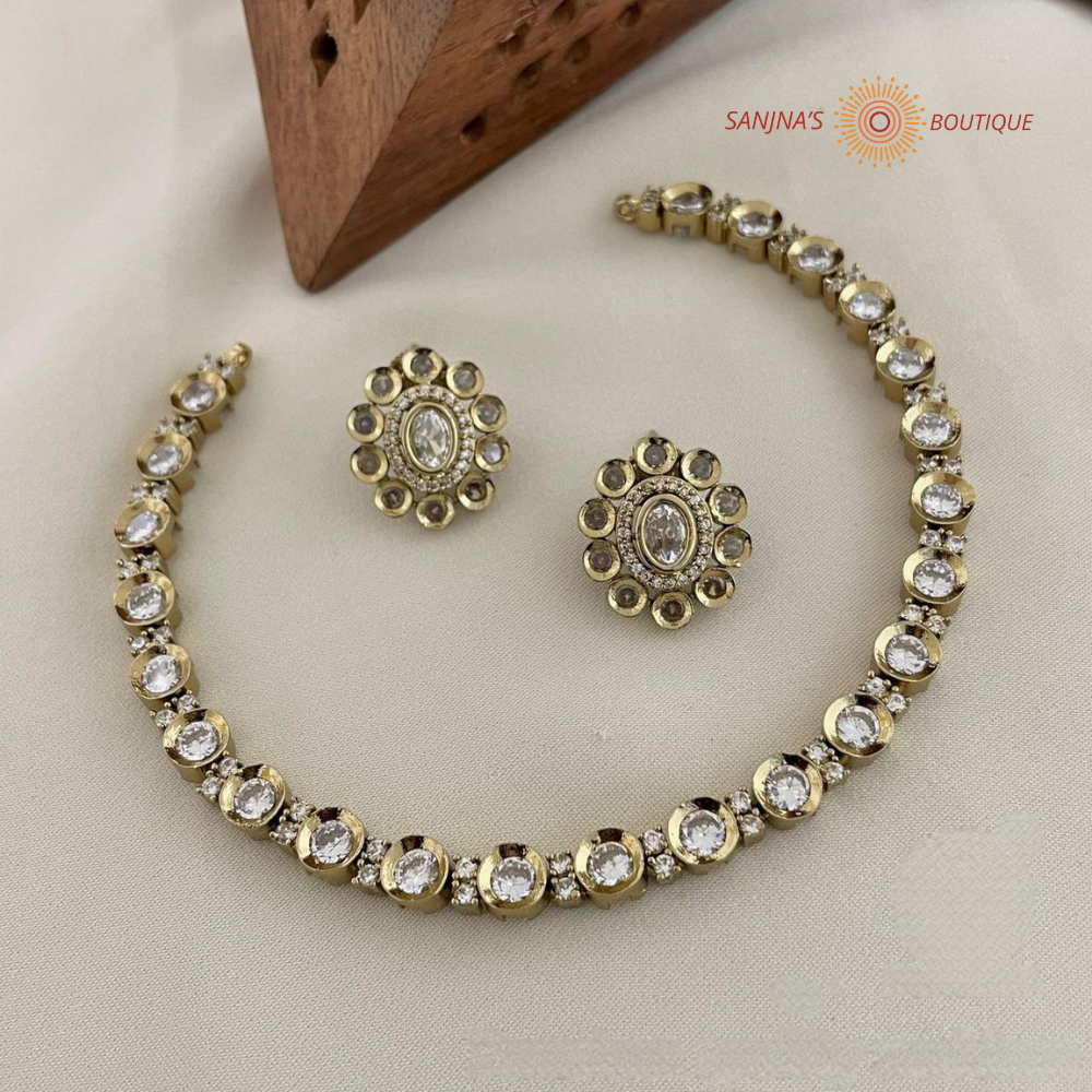 Matte  AD White Stone Necklace set