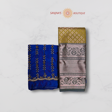 Pemium Mehendi Green Soft Silk Saree  Royal Blue Aari Blouse