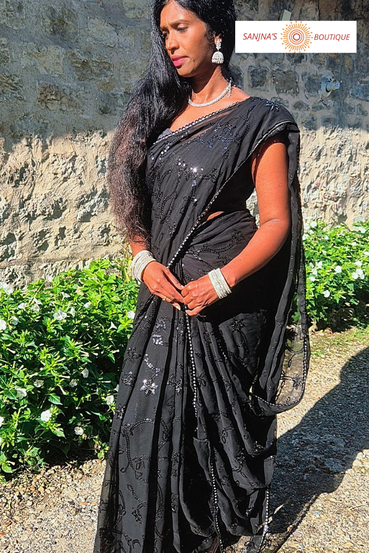 1-Minute Ready-to-Wear Black Saree