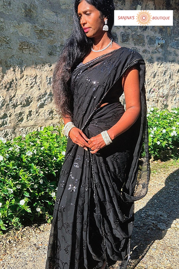 1-Minute Ready-to-Wear Black Saree