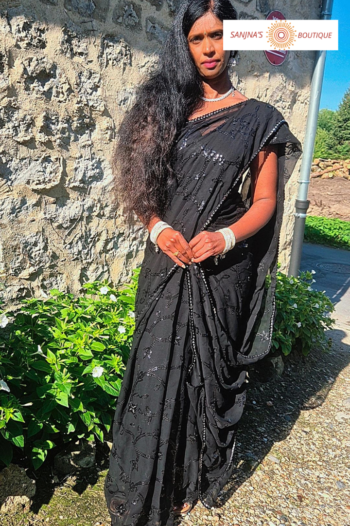 1-Minute Ready-to-Wear Black Saree