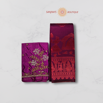 Dark Purple Soft Silk Saree with Aari Work Blouse Combo