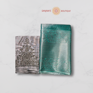 Premium Aqua Green Silk Saree Combo