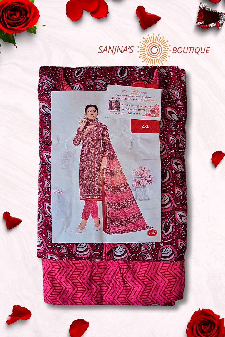 2XL Premium Cotton Chudidhar Set with Lining & Dupatta