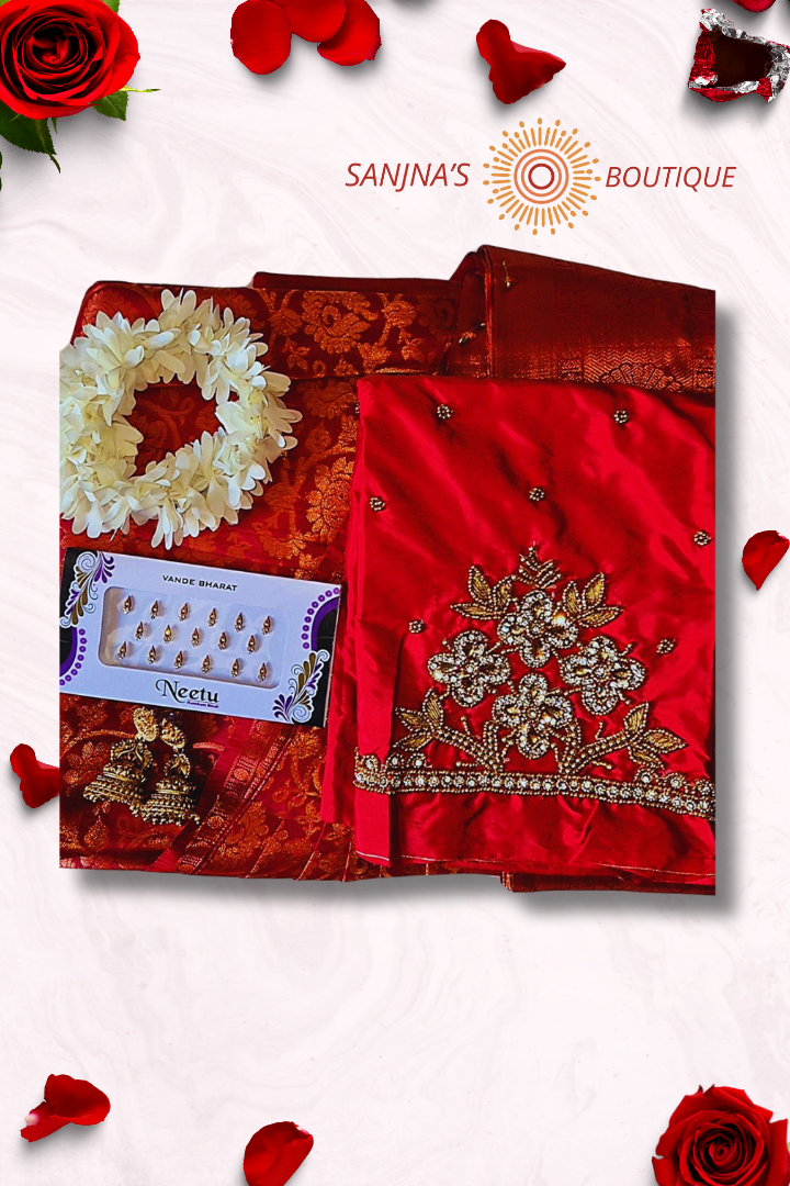 Premium Pre-Pleated Saree with Aari Work Blouse Combo