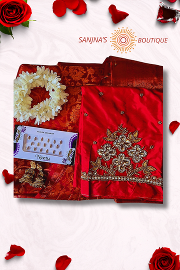 Premium Pre-Pleated Saree with Aari Work Blouse Combo