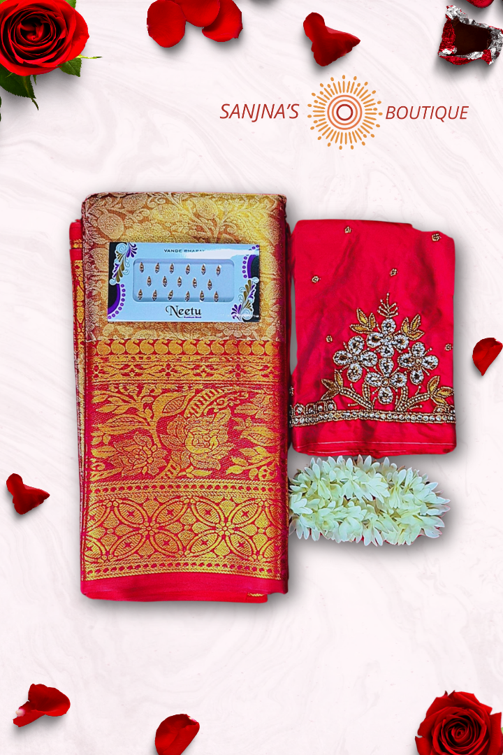 Kanchi Tissue Silk Saree with Aari Work Blouse – Premium Combo Offer