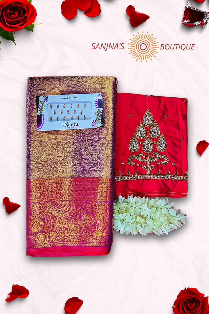 Kanchi Tissue Silk Saree with Aari Work Blouse – Premium Combo Offer