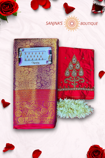 Kanchi Tissue Silk Saree with Aari Work Blouse – Premium Combo Offer